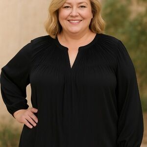 Tahari Black Relaxed Long Sleeve Blouse.